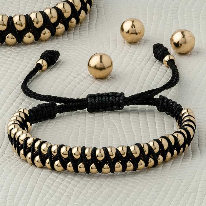 Pulsera Balines Grandes De Oro Laminado 18k Trenzada