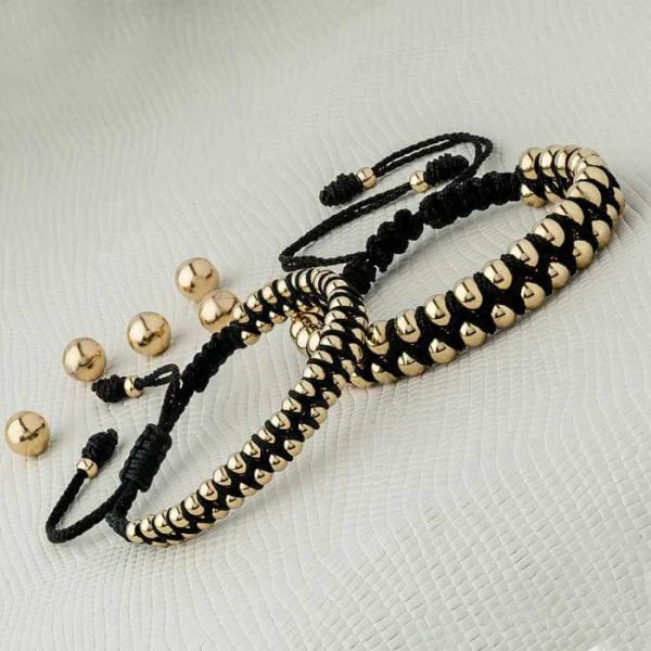 Pulsera Balines Grandes De Oro Laminado 18k Trenzada