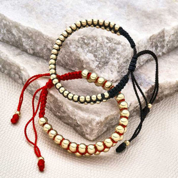 Pulsera Balines Grandes De Oro Laminado 18k Trenzada