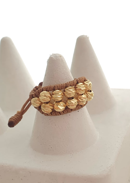 ANILLO LAMINADO ORO 18K DOBLE CARRIL EN BALIN DIAMANTADO ITALIANO EXCLUSIVO