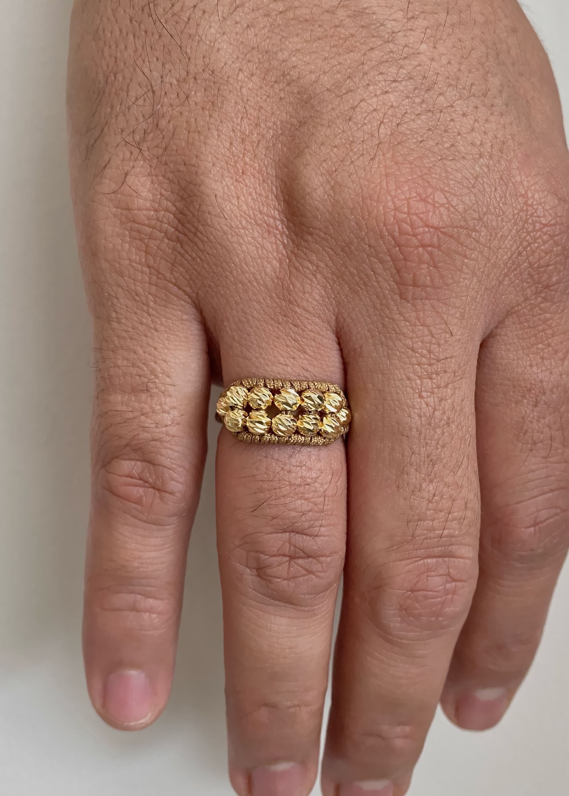 ANILLO LAMINADO ORO 18K DOBLE CARRIL EN BALIN DIAMANTADO ITALIANO EXCLUSIVO