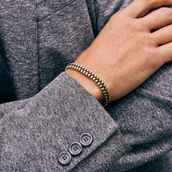 Pulsera Balines Grandes De Oro Laminado 18k Trenzada