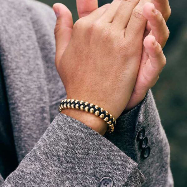 Pulsera Balines Grandes De Oro Laminado 18k Trenzada