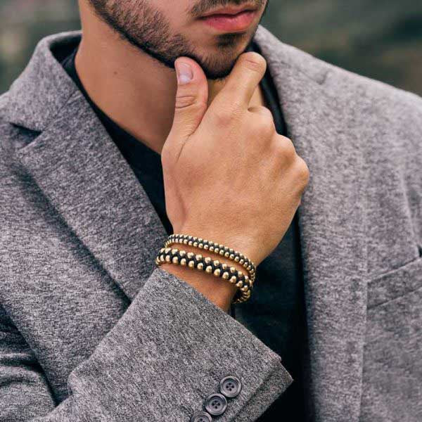 Pulsera Balines Grandes De Oro Laminado 18k Trenzada