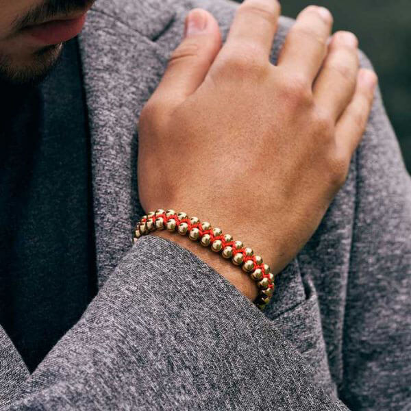 Pulsera Balines Grandes De Oro Laminado 18k Trenzada