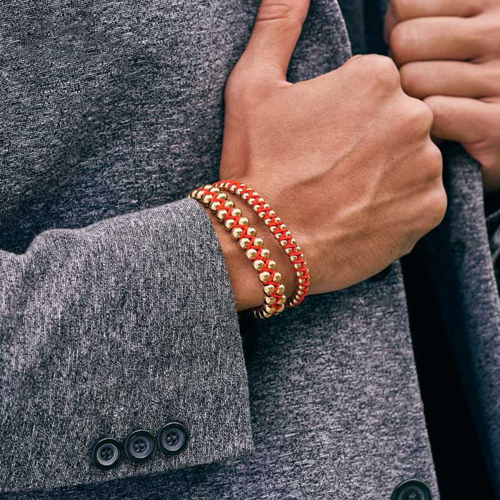 Pulsera Balines Grandes De Oro Laminado 18k Trenzada