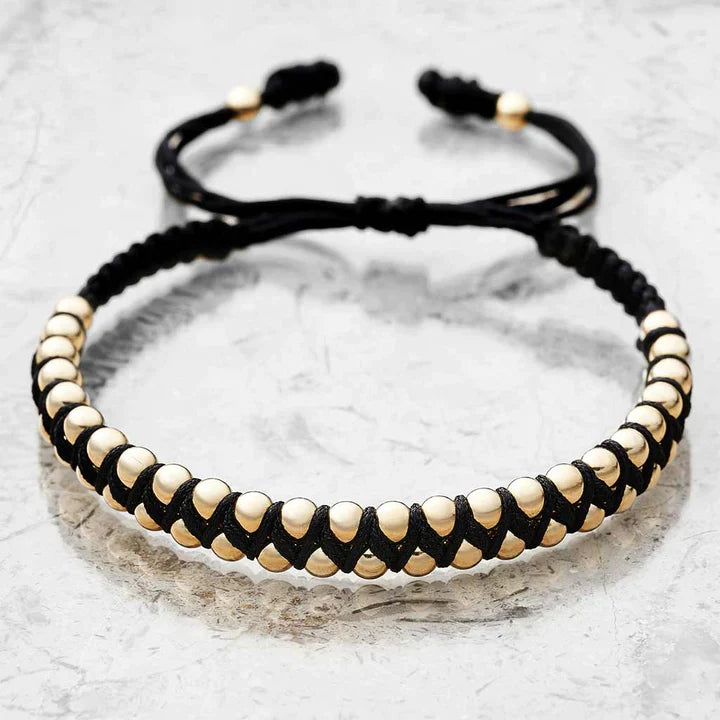 Pulsera Balines Grandes De Oro Laminado 18k Trenzada